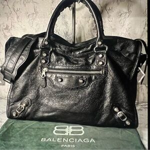 Balenciaga Black Textured Leather Tote